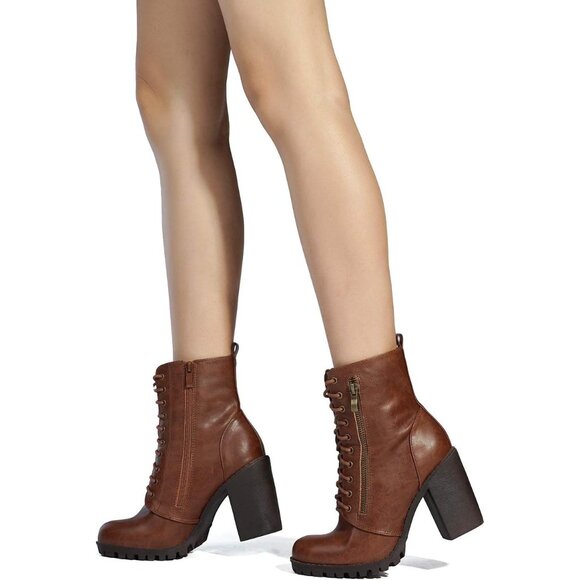 DREAM PAIRS Womens Tan Silverado Wide Calf Knee High Heel Boots With Side Zip - Picture 6 of 6